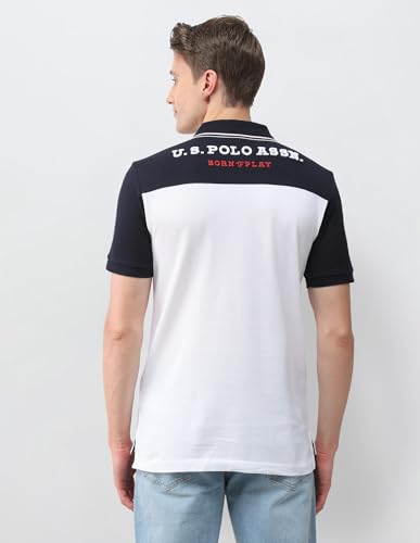 U.S.Polo Association Men's Colourblocked Slim Fit Polo Shirt (USTSH3486_White_L)