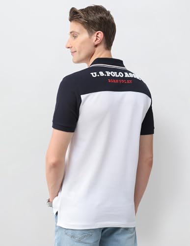 U.S.Polo Association Men's Colourblocked Slim Fit Polo Shirt (USTSH3486_White_L)