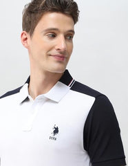 U.S.Polo Association Men's Colourblocked Slim Fit Polo Shirt (USTSH3486_White_L)