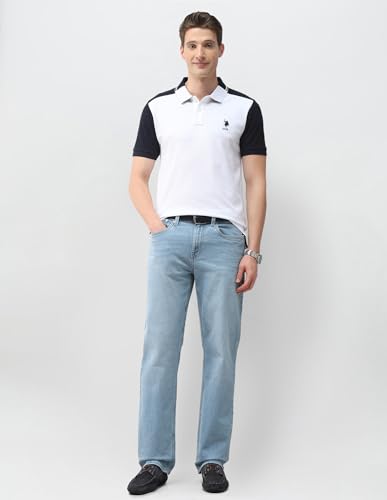 U.S.Polo Association Men's Colourblocked Slim Fit Polo Shirt (USTSH3486_White_L)
