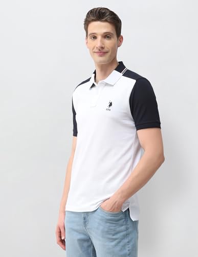 U.S.Polo Association Men's Colourblocked Slim Fit Polo Shirt (USTSH3486_White_L)