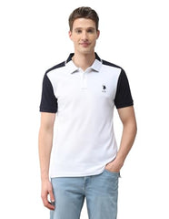 U.S.Polo Association Men's Colourblocked Slim Fit Polo Shirt (USTSH3486_White_L)