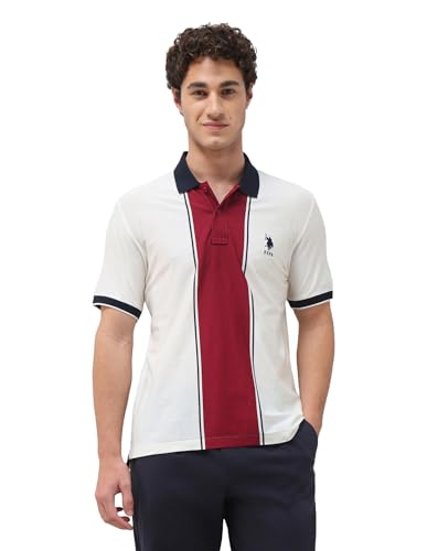 U.S.Polo Association Men's Colourblocked Slim Fit Polo Shirt (USTSH3488_White_L)