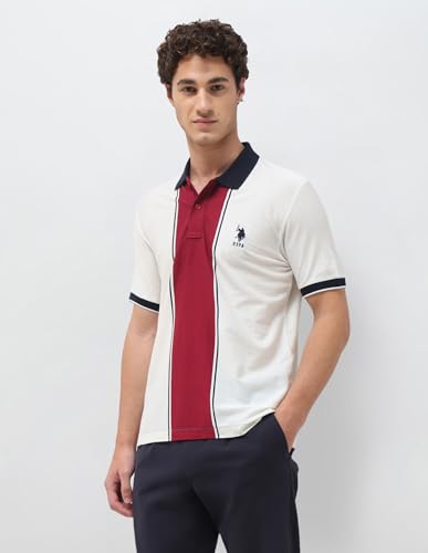 U.S.Polo Association Men's Colourblocked Slim Fit Polo Shirt (USTSH3488_White_L)