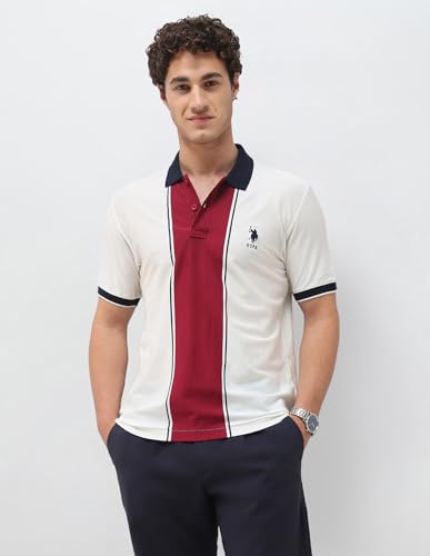 U.S.Polo Association Men's Colourblocked Slim Fit Polo Shirt (USTSH3488_White_L)