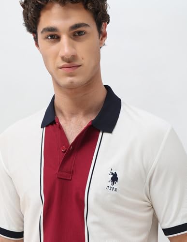 U.S.Polo Association Men's Colourblocked Slim Fit Polo Shirt (USTSH3488_White_L)