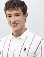 U.S.Polo Association Men's Vertical Striped Slim Fit Polo Shirt (USTSH3491_White_XL)