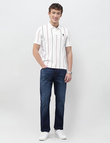 U.S.Polo Association Men's Vertical Striped Slim Fit Polo Shirt (USTSH3491_White_XL)