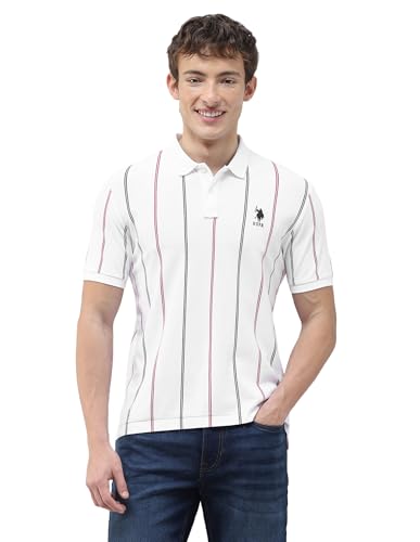 U.S.Polo Association Men's Vertical Striped Slim Fit Polo Shirt (USTSH3491_White_XL)