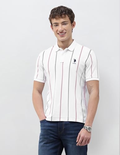 U.S.Polo Association Men's Vertical Striped Slim Fit Polo Shirt (USTSH3491_White_XL)