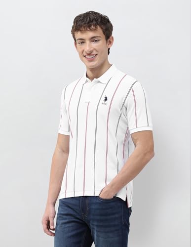 U.S.Polo Association Men's Vertical Striped Slim Fit Polo Shirt (USTSH3491_White_XL)