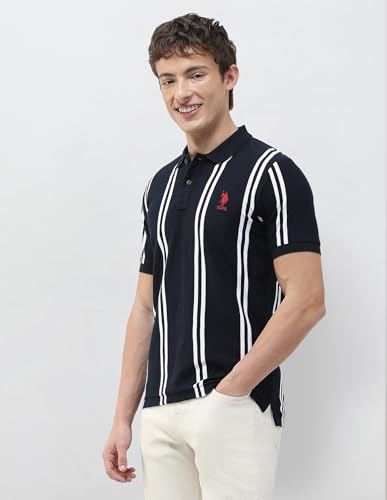 U.S.Polo Association Men's Vertical Striped Slim Fit Polo Shirt (USTSH3495_Navy_3XL)