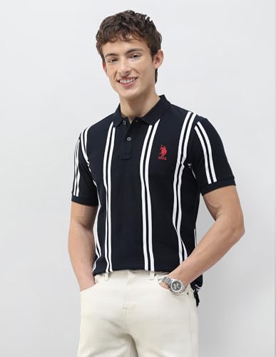 U.S.Polo Association Men's Vertical Striped Slim Fit Polo Shirt (USTSH3495_Navy_3XL)