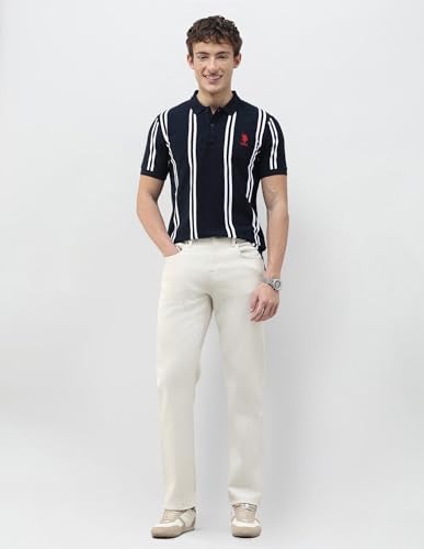 U.S.Polo Association Men's Vertical Striped Slim Fit Polo Shirt (USTSH3495_Navy_3XL)
