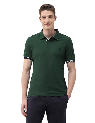 U.S.Polo Association Men's Solid Slim Fit Polo Shirt (USTSH3502_Green_S)