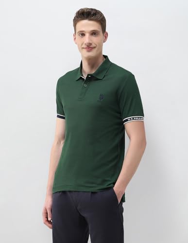 U.S.Polo Association Men's Solid Slim Fit Polo Shirt (USTSH3502_Green_S)