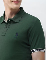 U.S.Polo Association Men's Solid Slim Fit Polo Shirt (USTSH3502_Green_S)