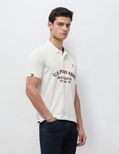 U.S.Polo Association Men's Brand Embroidered Slim Fit Polo Shirt (USTSH3503_Off White_3XL)