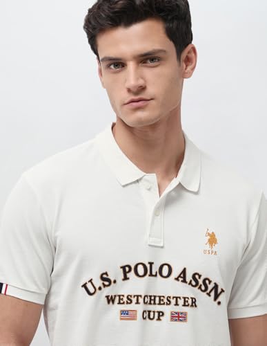 U.S.Polo Association Men's Brand Embroidered Slim Fit Polo Shirt (USTSH3503_Off White_3XL)