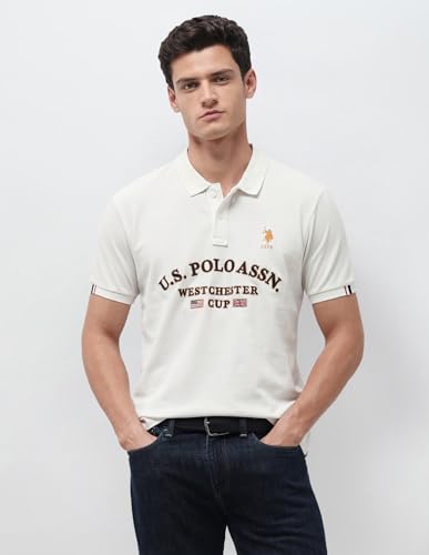 U.S.Polo Association Men's Brand Embroidered Slim Fit Polo Shirt (USTSH3503_Off White_3XL)