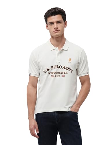 U.S.Polo Association Men's Brand Embroidered Slim Fit Polo Shirt (USTSH3503_Off White_3XL)