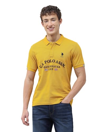 U.S.Polo Association Men's Brand Embroidered Slim Fit Polo Shirt (USTSH3505_Yellow_L)