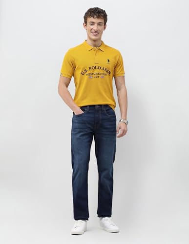 U.S.Polo Association Men's Brand Embroidered Slim Fit Polo Shirt (USTSH3505_Yellow_L)