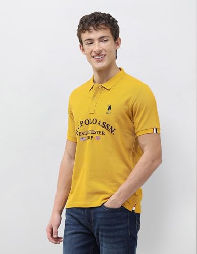 U.S.Polo Association Men's Brand Embroidered Slim Fit Polo Shirt (USTSH3505_Yellow_L)