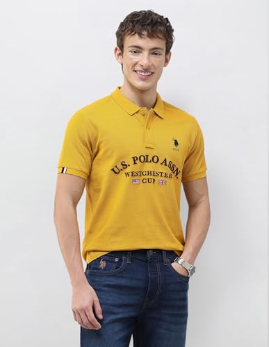 U.S.Polo Association Men's Brand Embroidered Slim Fit Polo Shirt (USTSH3505_Yellow_L)