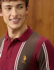 U.S.Polo Association Men's Vertical Striped Slim Fit Polo Shirt (USTSH3533_Maroon_L)
