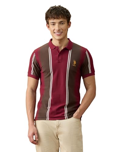 U.S.Polo Association Men's Vertical Striped Slim Fit Polo Shirt (USTSH3533_Maroon_L)