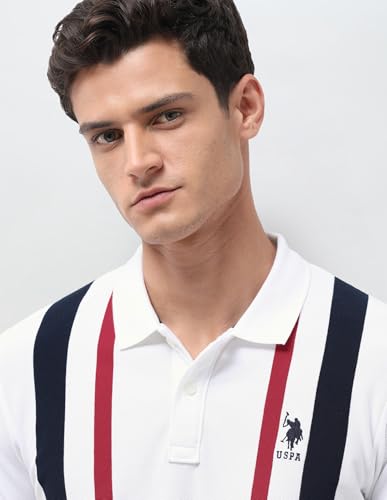 U.S.Polo Association Men's Vertical Striped Slim Fit Polo Shirt (USTSH3539_White_3XL)