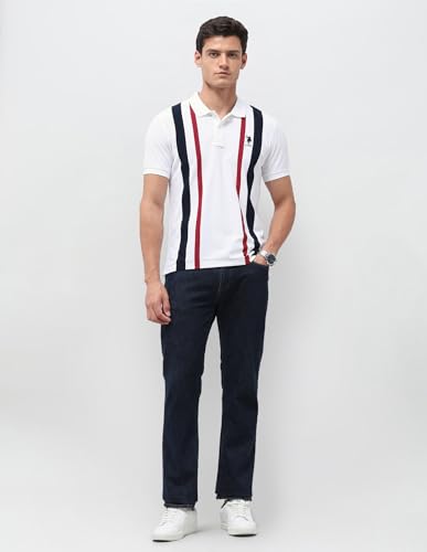U.S.Polo Association Men's Vertical Striped Slim Fit Polo Shirt (USTSH3539_White_3XL)