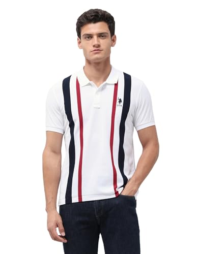 U.S.Polo Association Men's Vertical Striped Slim Fit Polo Shirt (USTSH3539_White_3XL)