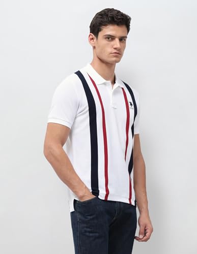 U.S.Polo Association Men's Vertical Striped Slim Fit Polo Shirt (USTSH3539_White_3XL)