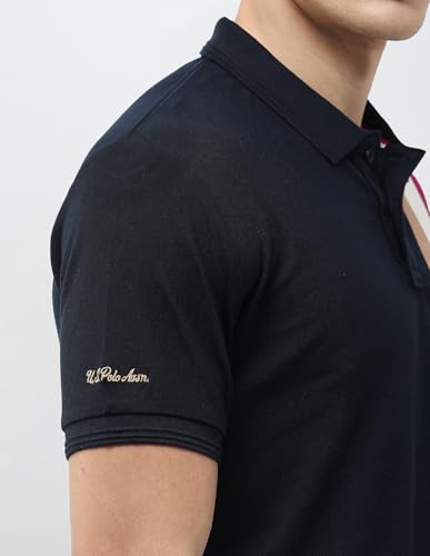 U.S.Polo Association Men's Colourblocked Slim Fit Polo Shirt (USTSH3540_Navy_M)