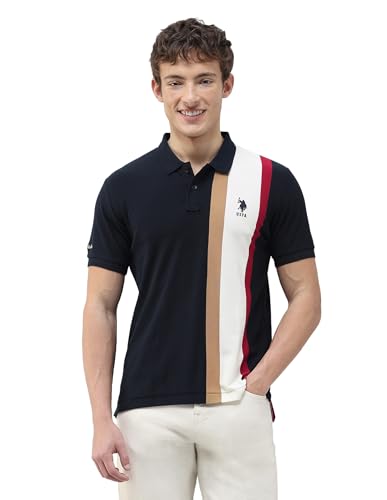 U.S.Polo Association Men's Colourblocked Slim Fit Polo Shirt (USTSH3540_Navy_M)