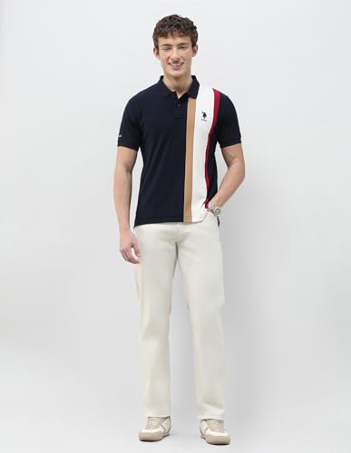 U.S.Polo Association Men's Colourblocked Slim Fit Polo Shirt (USTSH3540_Navy_M)