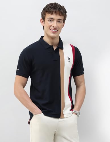 U.S.Polo Association Men's Colourblocked Slim Fit Polo Shirt (USTSH3540_Navy_M)