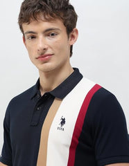 U.S.Polo Association Men's Colourblocked Slim Fit Polo Shirt (USTSH3540_Navy_M)