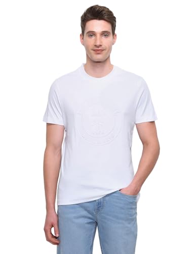 U.S.Polo Association men's embossed slim fit T-shirt in black with textured logo, long sleeve, casual style.