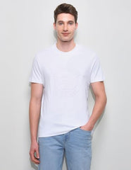 U.S.Polo Association men's embossed slim fit T-shirt in black, featuring a textured logo design and crew neck style.