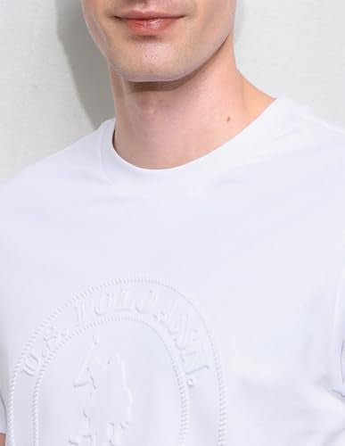 U.S.Polo men's embossed slim fit T-shirt featuring textured design, high collar, and casual fit, ideal for everyday wear.