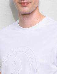 U.S.Polo men's embossed slim fit T-shirt featuring textured design, high collar, and casual fit, ideal for everyday wear.