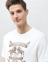 U.S. Polo Assn. Denim Co. men's ivory long-sleeve graphic printed motel T-shirt with brand logo and design on front.