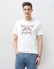 U.S. Polo Assn. Men's Ivory graphic printed long sleeve T-shirt with brand logo and coastal motif, casual and comfortable fit.