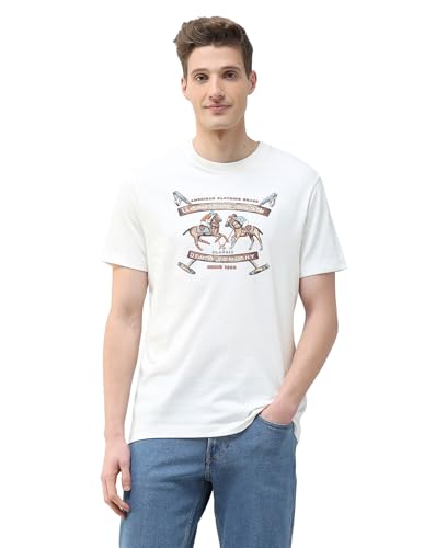 U.S. Polo Assn. Denim Co. men's ivory long sleeve T-shirt with graphic brand print, casual style, and comfortable fit.