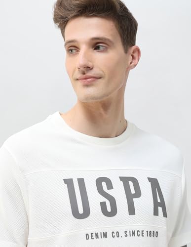 U.S. Polo Assn. Denim Co. Men's Textured Brand Printed Motel On The Coast T-Shirt (UDTSH4049_Ivory_L)