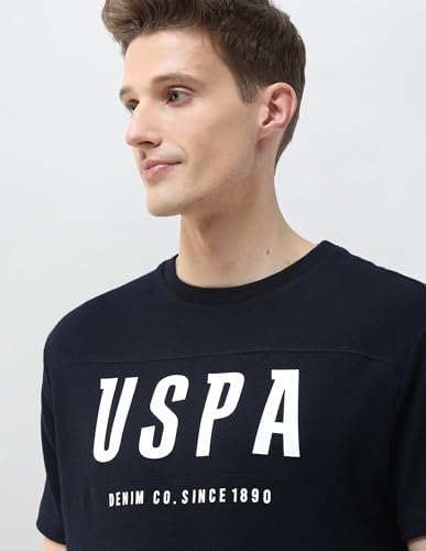 U.S. Polo Assn. Denim Co. Men's Textured Brand Printed Motel On The Coast T-Shirt (UDTSH4050_Navy_S)