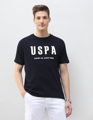 U.S. Polo Assn. Denim Co. Men's Textured Brand Printed Motel On The Coast T-Shirt (UDTSH4050_Navy_S)